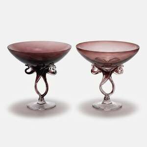 Vintage Jozefina Krosno Polish Hand Blown Amethyst Art Glass Footed Chalice Bowl